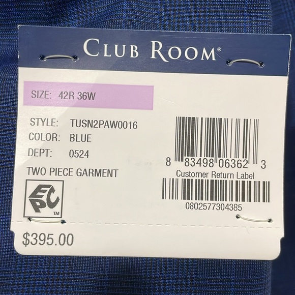 Club Room Mens Suit Blue 42R coat 36W pants with 32 inch inseam. NWT - Picture 3 of 7